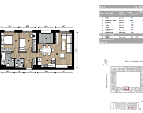 Slika Trosobni poslovni prostor - apartman od 66,90 m² u novogradnji na križanju Prilaza baruna Filipovića i Cankareve ulice u Zagrebu