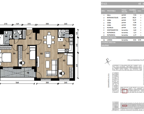 Slika Četverosobni poslovni prostor - apartman od 89,06 m² u novogradnji na križanju Prilaza baruna Filipovića i Cankareve ulice u Zagrebu