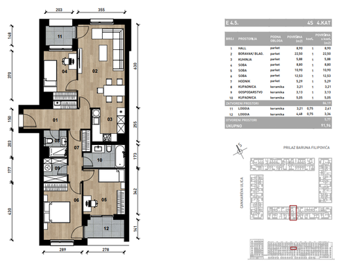 Slika Četverosobni poslovni prostor - apartman od 91,96 m² u novogradnji na križanju Prilaza baruna Filipovića i Cankareve ulice u Zagrebu