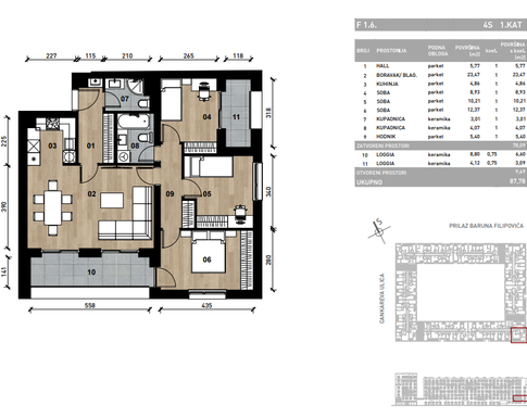 Slika Četverosobni poslovni prostor - apartman od 87,78 m² u novogradnji na križanju Prilaza baruna Filipovića i Cankareve ulice u Zagrebu