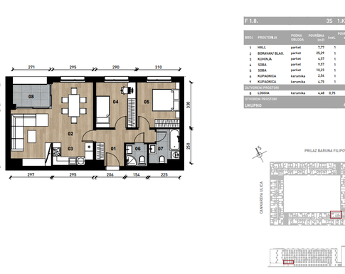 Slika Trosobni poslovni prostor - apartman od 68,08 m² u novogradnji na križanju Prilaza baruna Filipovića i Cankareve ulice u Zagrebu