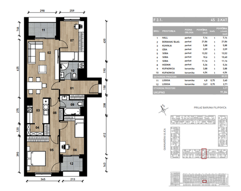 Slika Četverosobni poslovni prostor - apartman od 91,84 m² u novogradnji na križanju Prilaza baruna Filipovića i Cankareve ulice u Zagrebu