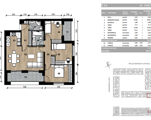 Slika Četverosobni poslovni prostor - apartman od 88,69 m² u novogradnji na križanju Prilaza baruna Filipovića i Cankareve ulice u Zagrebu
