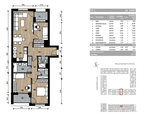 Slika Četverosobni poslovni prostor - apartman od 92,13 m² u novogradnji na križanju Prilaza baruna Filipovića i Cankareve ulice u Zagrebu