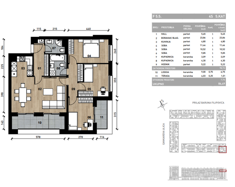 Slika Četverosobni poslovni prostor - apartman od 86,49 m² u novogradnji na križanju Prilaza baruna Filipovića i Cankareve ulice u Zagrebu
