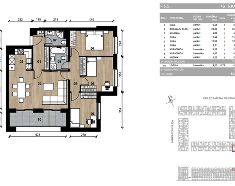 Slika Četverosobni poslovni prostor - apartman od 85,34 m² u novogradnji na križanju Prilaza baruna Filipovića i Cankareve ulice u Zagrebu
