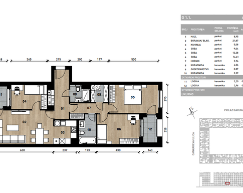 Slika Četverosobni poslovni prostor - apartman od 94,48 m² u novogradnji na križanju Prilaza baruna Filipovića i Cankareve ulice u Zagrebu