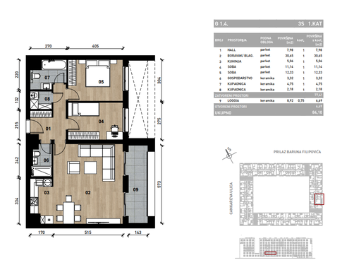 Slika Trosobni poslovni prostor - apartman od 84,10 m² u novogradnji na križanju Prilaza baruna Filipovića i Cankareve ulice u Zagrebu