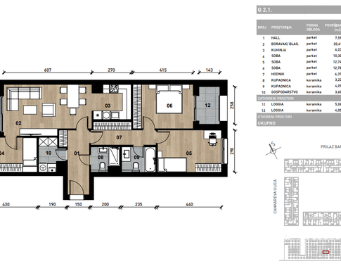 Slika Četverosobni poslovni prostor - apartman od 94,17 m² u novogradnji na križanju Prilaza baruna Filipovića i Cankareve ulice u Zagrebu