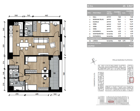 Slika Četverosobni poslovni prostor - apartman od 95,31 m² u novogradnji na križanju Prilaza baruna Filipovića i Cankareve ulice u Zagrebu