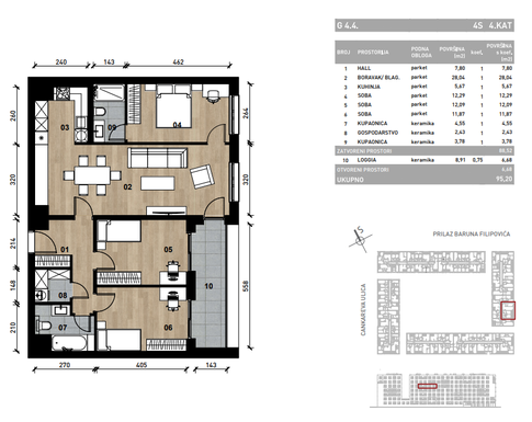 Slika Četverosobni poslovni prostor - apartman od 95,20 m² u novogradnji na križanju Prilaza baruna Filipovića i Cankareve ulice u Zagrebu