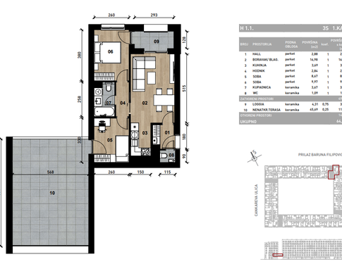 Slika Trosobni poslovni prostor - apartman od 64,63 m² u novogradnji na križanju Prilaza baruna Filipovića i Cankareve ulice u Zagrebu