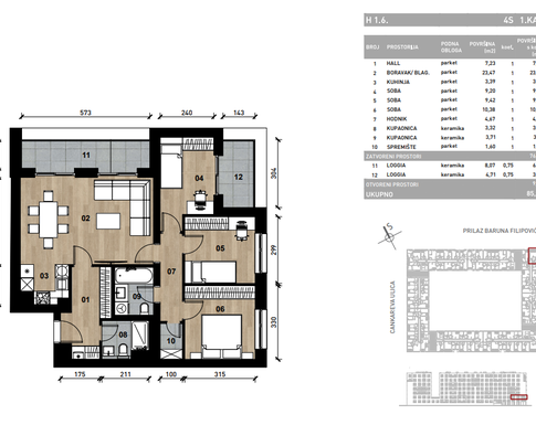 Slika Četverosobni poslovni prostor - apartman od 85,97 m² u novogradnji na križanju Prilaza baruna Filipovića i Cankareve ulice u Zagrebu
