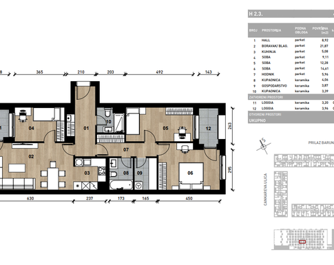 Slika Četverosobni poslovni prostor - apartman od 94,52 m² u novogradnji na križanju Prilaza baruna Filipovića i Cankareve ulice u Zagrebu