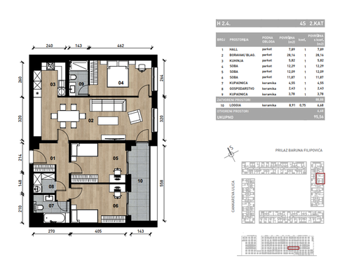 Slika Četverosobni poslovni prostor - apartman od 95,56 m² u novogradnji na križanju Prilaza baruna Filipovića i Cankareve ulice u Zagrebu