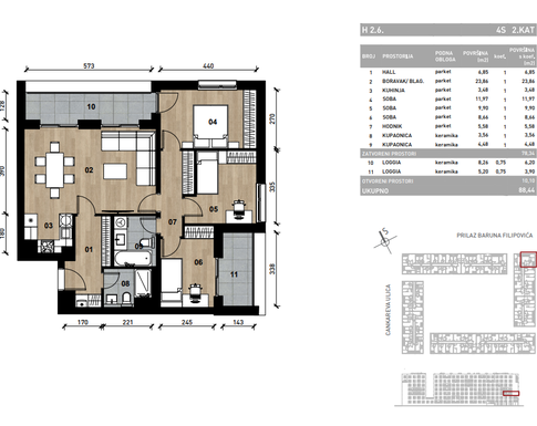 Slika Četverosobni poslovni prostor - apartman od 88,44 m² u novogradnji na križanju Prilaza baruna Filipovića i Cankareve ulice u Zagrebu