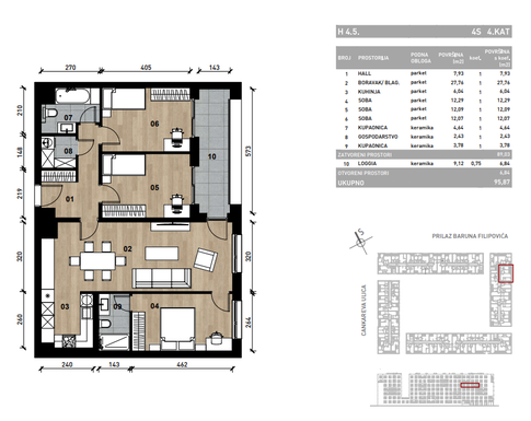 Slika Četverosobni poslovni prostor - apartman od 95,87 m² u novogradnji na križanju Prilaza baruna Filipovića i Cankareve ulice u Zagrebu