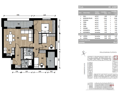 Slika Četverosobni poslovni prostor - apartman od 88,49 m² u novogradnji na križanju Prilaza baruna Filipovića i Cankareve ulice u Zagrebu