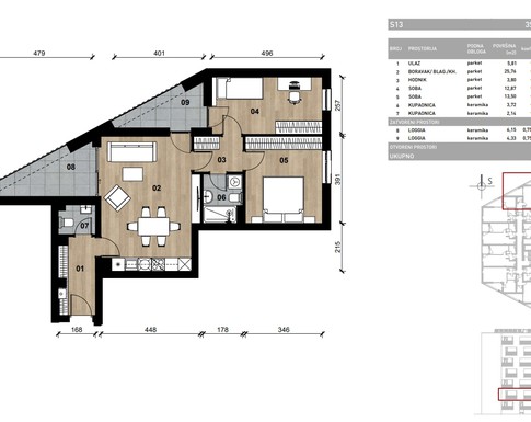Slika Moderan trosoban stan od 75,46 kvadrata u novogradnji u Bolničkoj ulici u Vrapču, Zagreb
