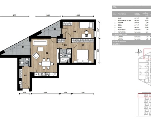 Slika Moderan trosoban stan od 75,46 kvadrata u novogradnji u Bolničkoj ulici u Vrapču, Zagreb