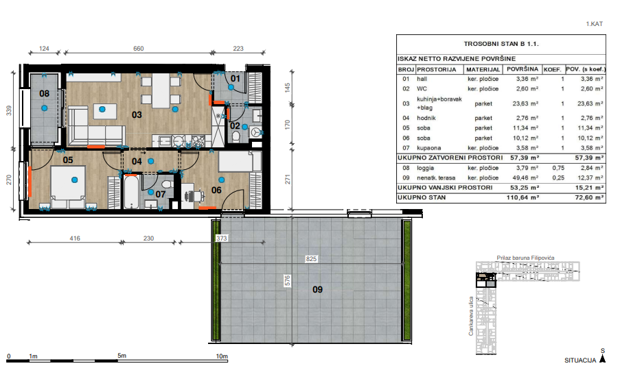 Slika Trosobni stan od 74,66 m² u novogradnji, Prilaz baruna Filipovića – Cankareva ulica, Zagreb
