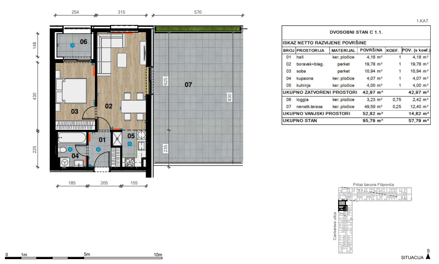 Slika Dvosobni stan od 54,32 m² u novogradnji, Prilaz baruna Filipovića – Cankareva ulica, Zagreb