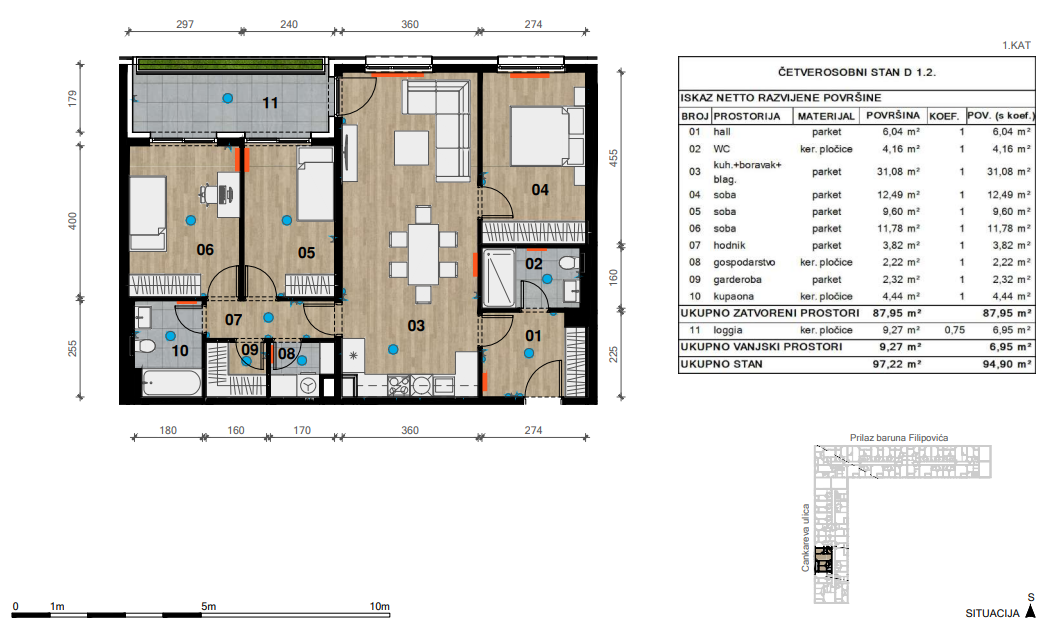 Slika Četverosobni stan od 96,27 m² u novogradnji, Prilaz baruna Filipovića – Cankareva ulica, Zagreb