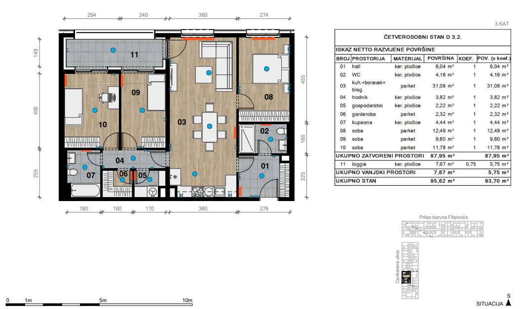 Slika Četverosobni stan od 95,17 m² u novogradnji, Prilaz baruna Filipovića – Cankareva ulica, Zagreb