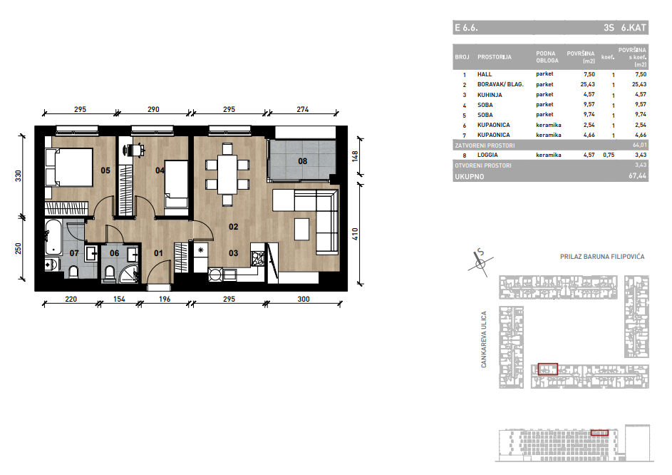 Slika Trosobni poslovni prostor - apartman od 69,72 m² u novogradnji na križanju Prilaza baruna Filipovića i Cankareve ulice u Zagrebu