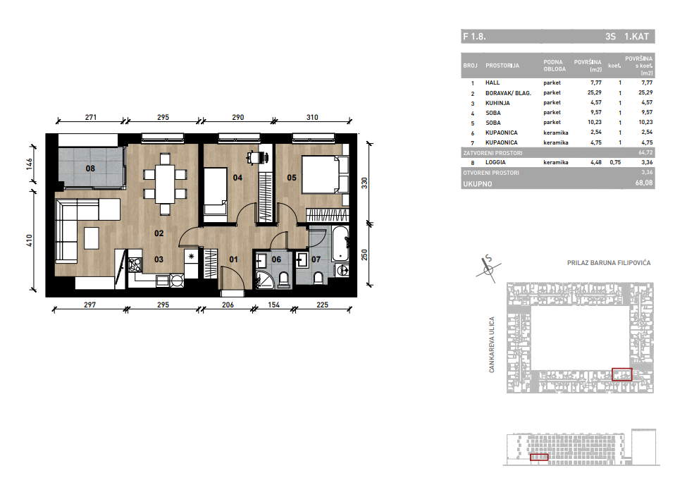 Slika Trosobni poslovni prostor - apartman od 68,08 m² u novogradnji na križanju Prilaza baruna Filipovića i Cankareve ulice u Zagrebu