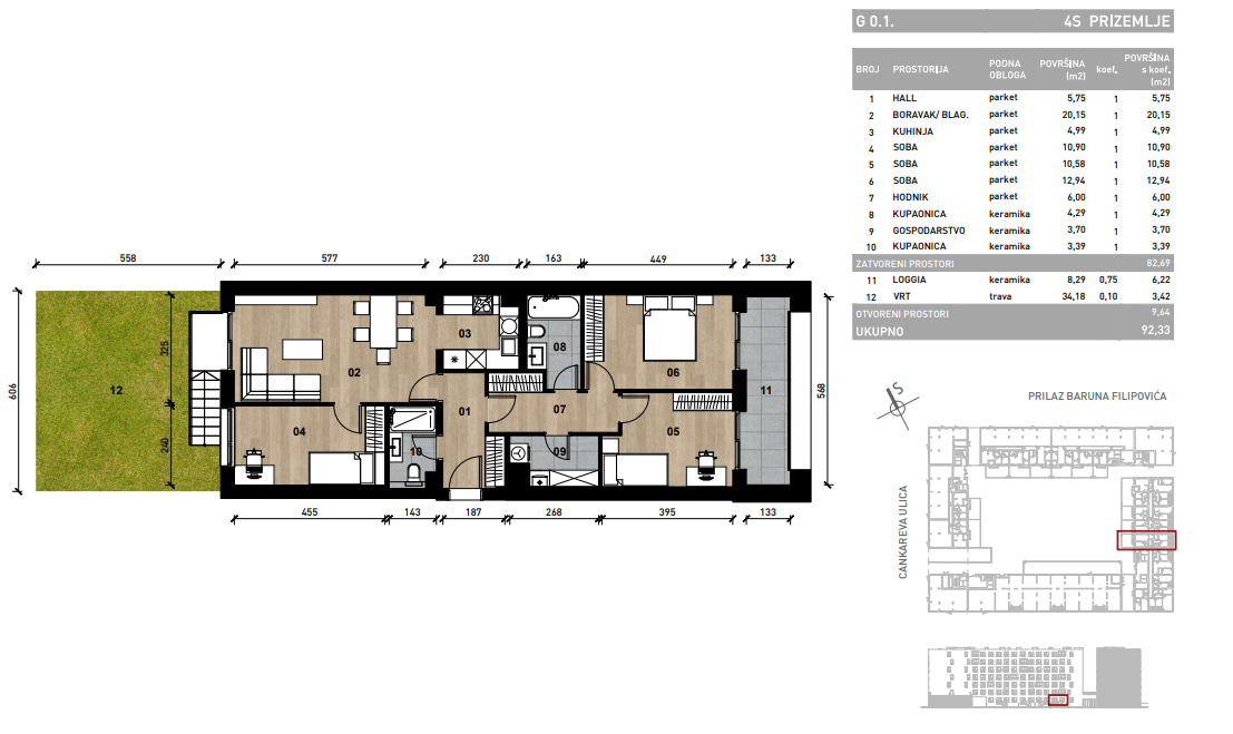 Slika Četverosobni poslovni prostor - apartman s vrtom od 91,60 m² u novogradnji na križanju Prilaza baruna Filipovića i Cankareve ulice u Zagrebu