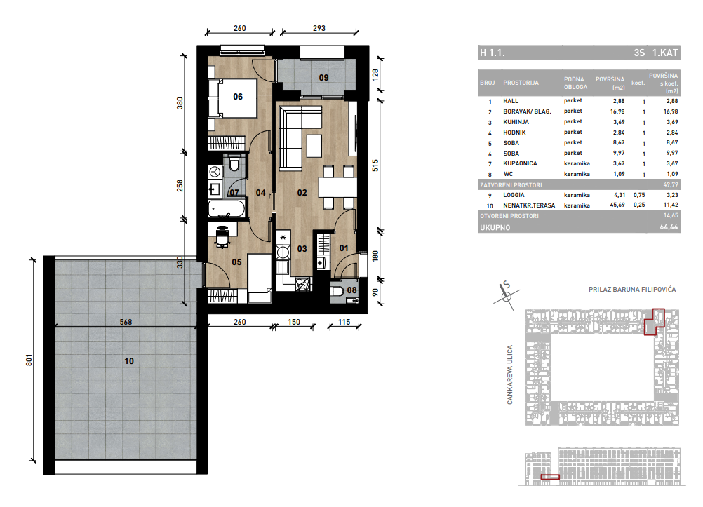 Slika Trosobni poslovni prostor - apartman od 64,63 m² u novogradnji na križanju Prilaza baruna Filipovića i Cankareve ulice u Zagrebu