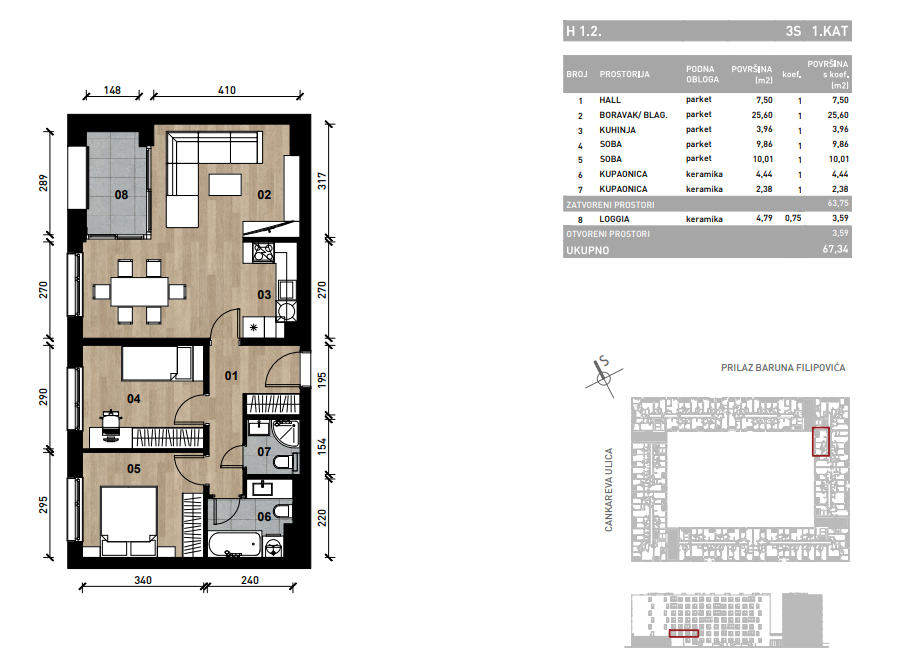Slika Trosobni poslovni prostor - apartman od 65,59 m² u novogradnji na križanju Prilaza baruna Filipovića i Cankareve ulice u Zagrebu